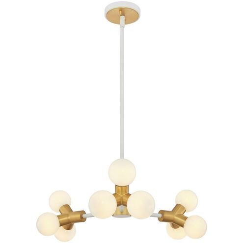 Tres 9 Light 22 inch White and New Brass Chandelier Ceiling Light