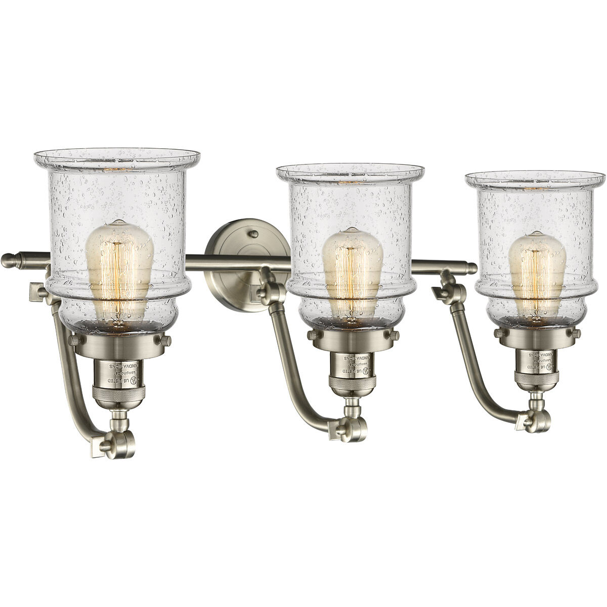 Franklin Restoration Canton 3 Light 28 inch Brushed Satin Nickel Bath Vanity Light Wall Light in Seedy Glass, Franklin Restoration