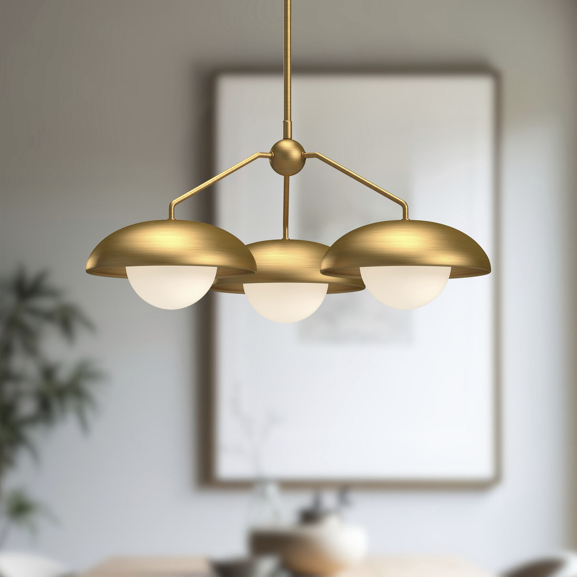 Alora Mood Rubio 3 Light 27.75 inch Aged Gold/Opal Matte Glass Chandelier Ceiling Light