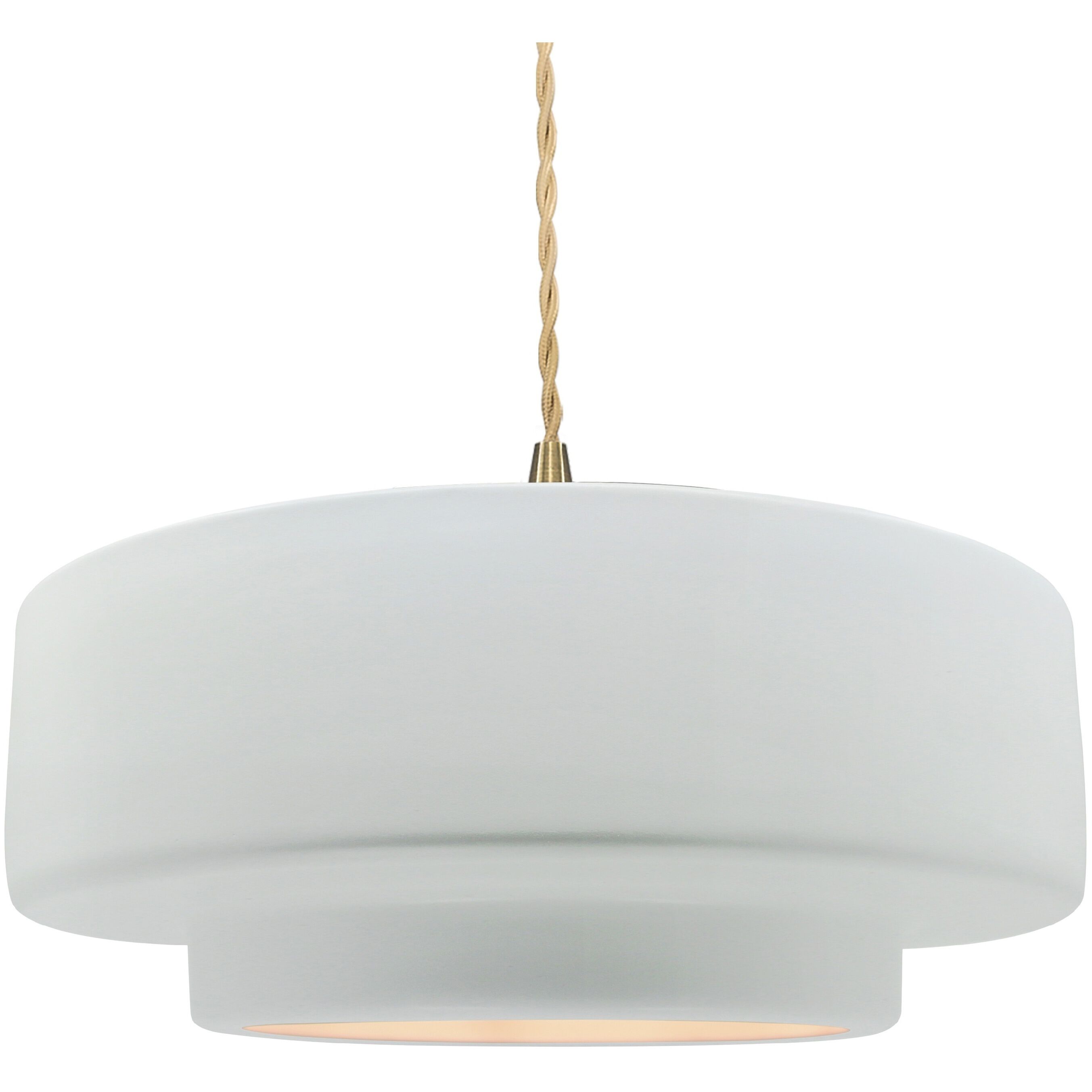Radiance Collection - Tier Pendant Ceiling Light in Brushed Brass, Dedicated LED, Beige Twist Cord, Gloss White (outside and inside of fixture), 16.25W x 6H, Form+Finish+Function