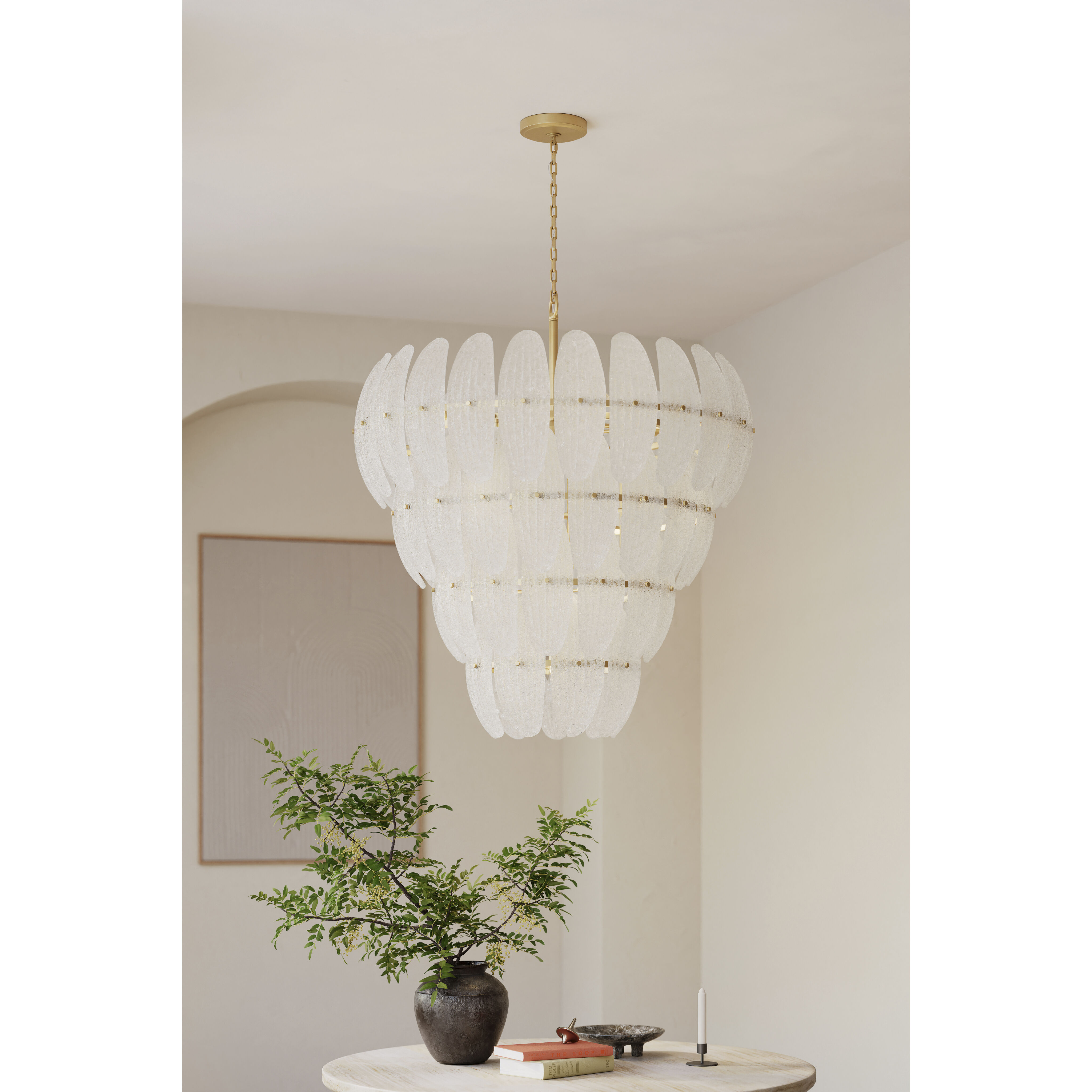 Marclaire 15 Light 32.75 inch Legacy Brass Pendant Ceiling Light in Clear Textured Handmade Glass