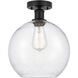 Edison Athens 1 Light 10 inch Matte Black Semi-Flush Mount Ceiling Light in Seedy Glass