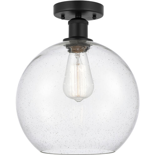 Edison Athens 1 Light 10 inch Matte Black Semi-Flush Mount Ceiling Light in Seedy Glass