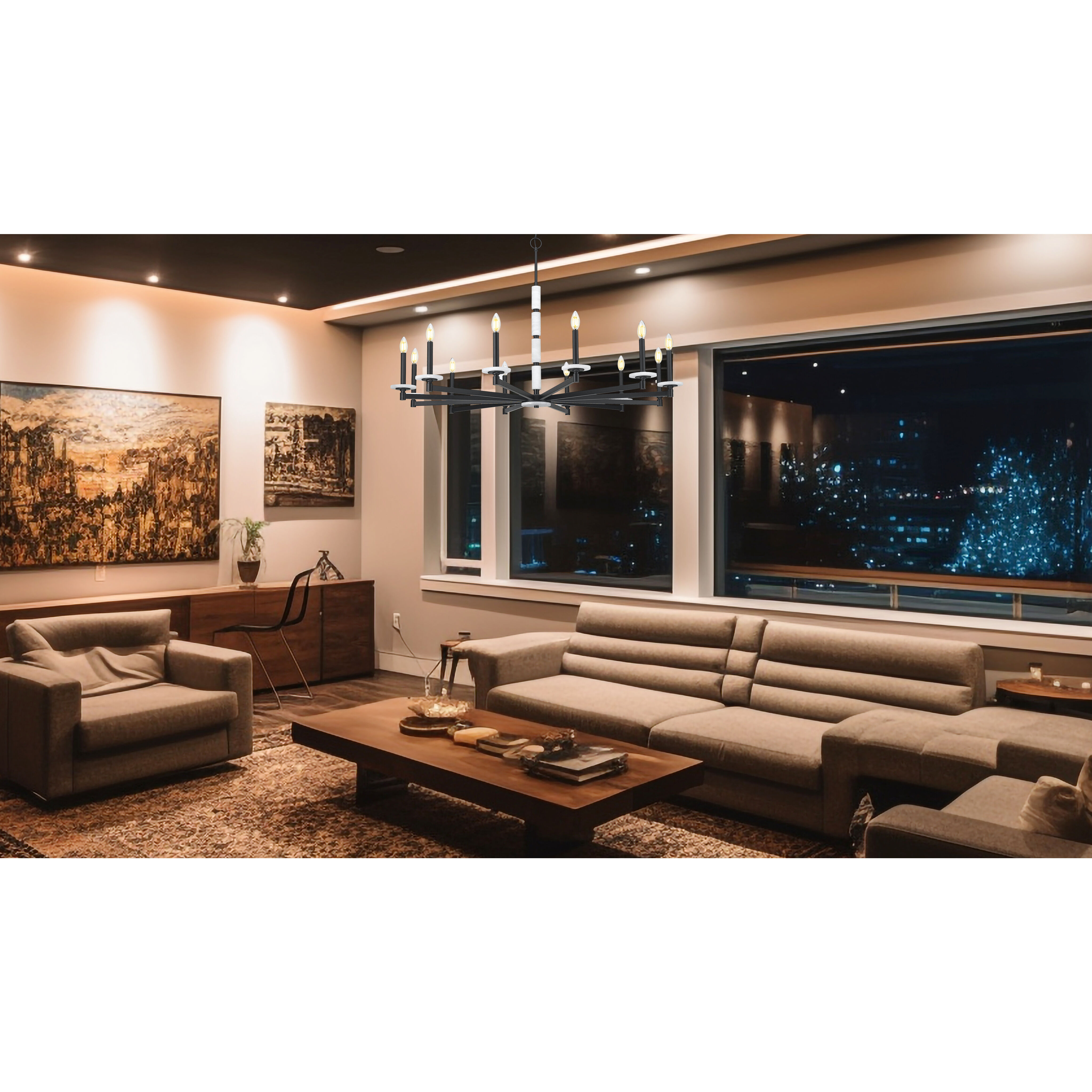 Kaden 12 Light 48 inch Matte Black Chandelier Ceiling Light