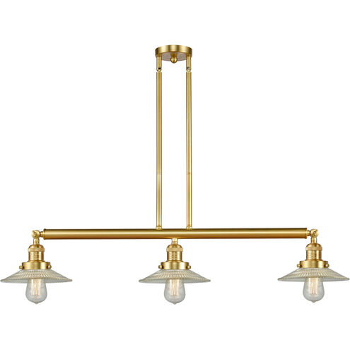 Franklin Restoration Halophane LED 41 inch Satin Gold Island Light Ceiling Light in Clear Halophane Glass, Franklin Restoration