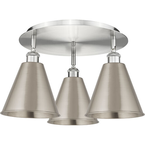 Ballston Cone 3 Light 19.75 inch Satin Nickel Flush Mount Ceiling Light