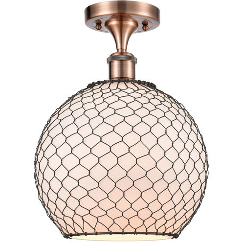 Ballston Large Farmhouse Chicken Wire LED 10 inch Antique Copper Semi-Flush Mount Ceiling Light, Ballston