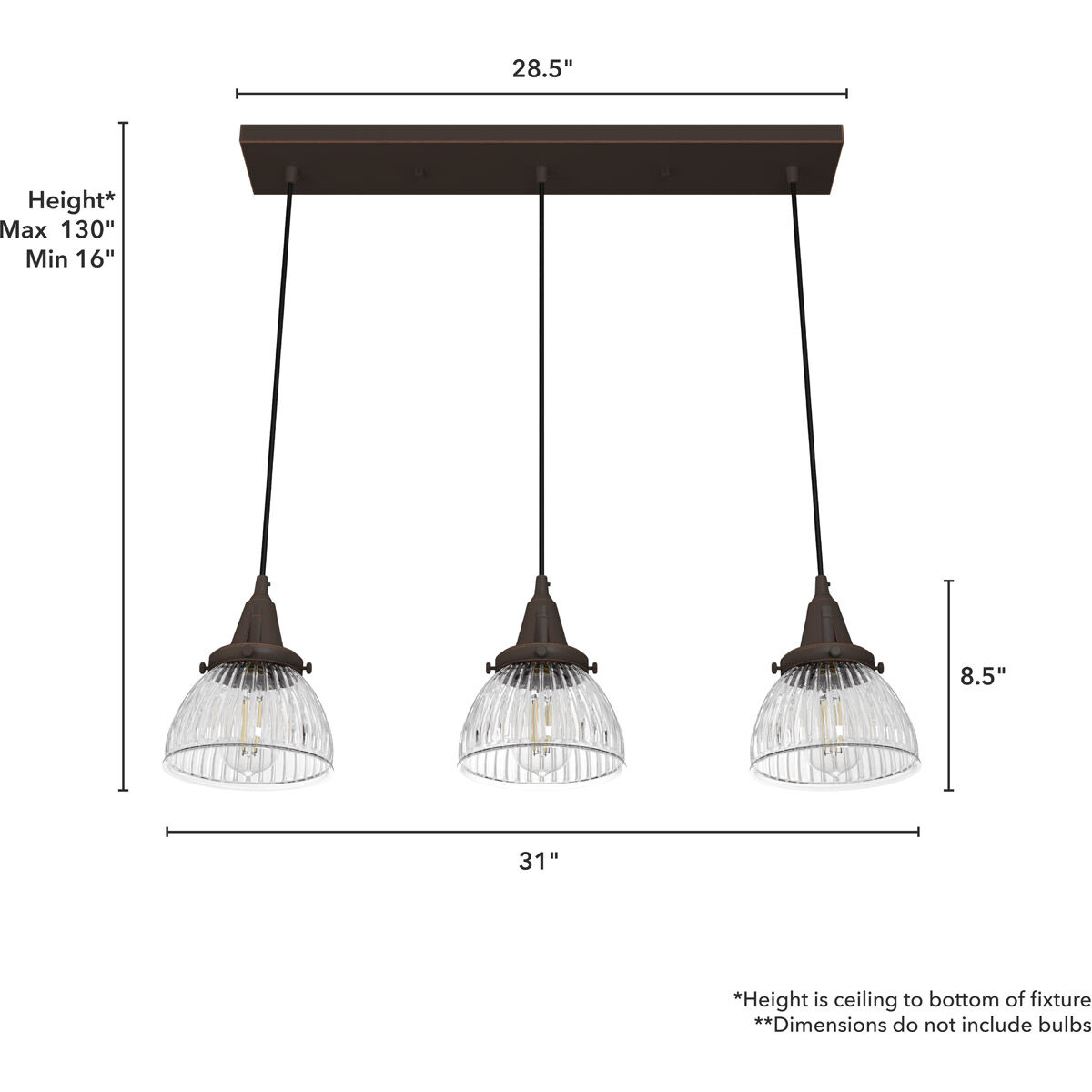 Cypress Grove 3 Light 31 inch Onyx Bengal Linear Cluster Pendant Ceiling Light