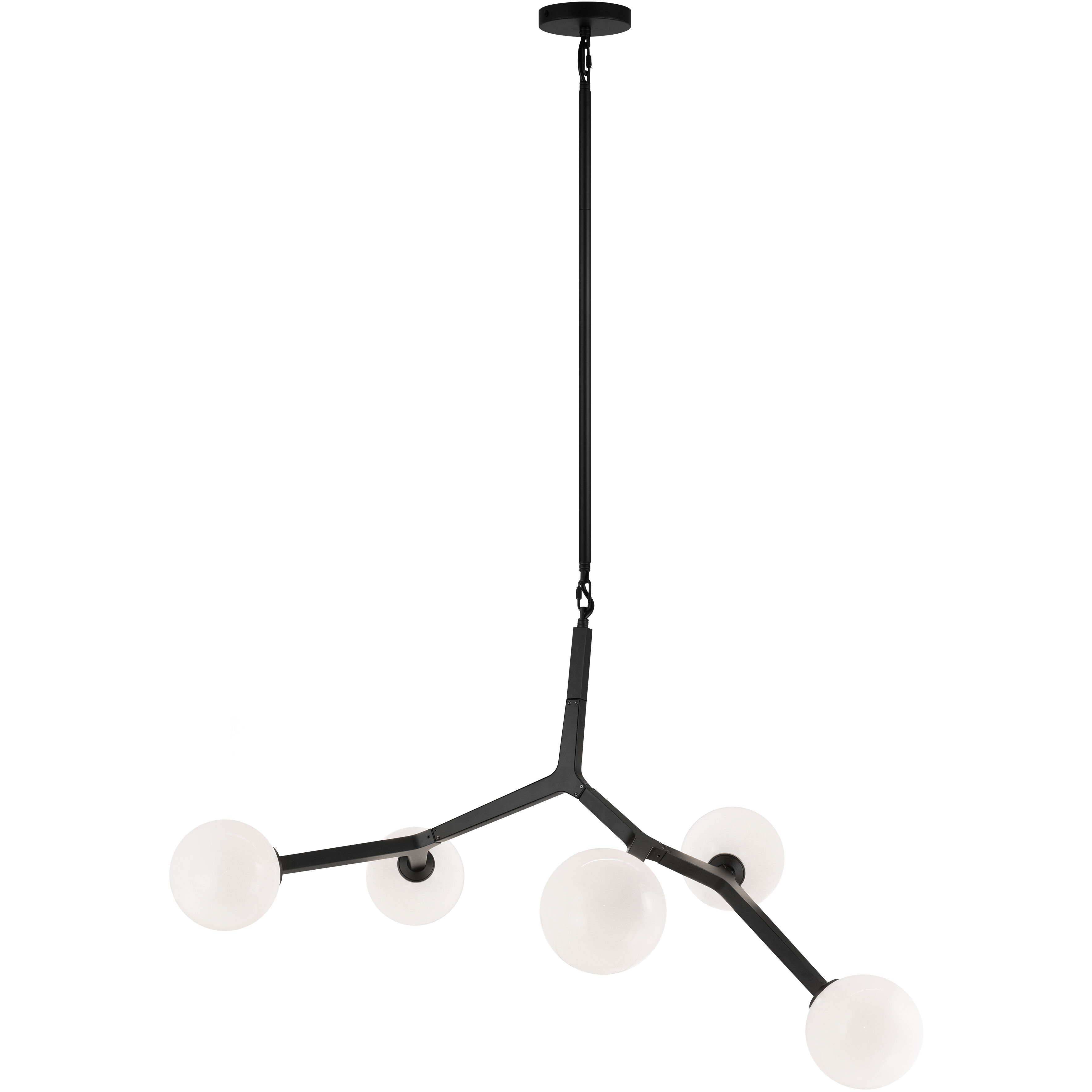 Rami 5 Light 35 inch Black Pendant Ceiling Light in Black and Opal Glass