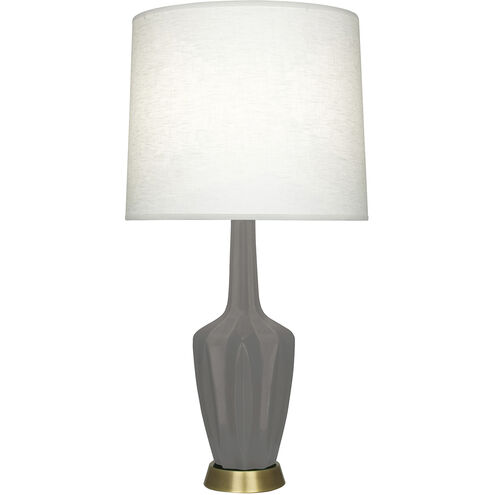 Emma 30 inch 150.00 watt Matte Smokey Taupe Glazed Ceramic with Warm Brass Accent Lamp Portable Light in Matte Smoky Taupe