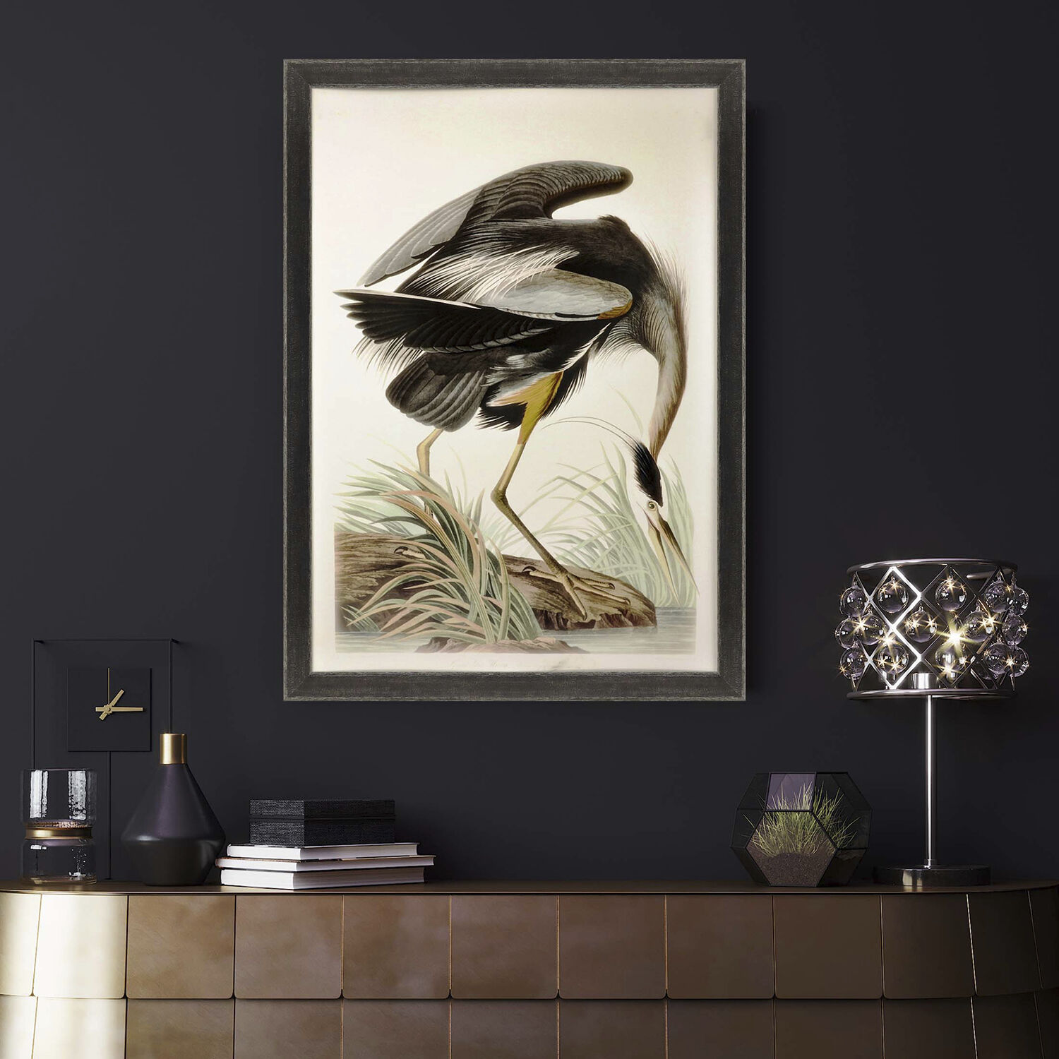 Animals Black and Green and Beige and Brown Framed Art