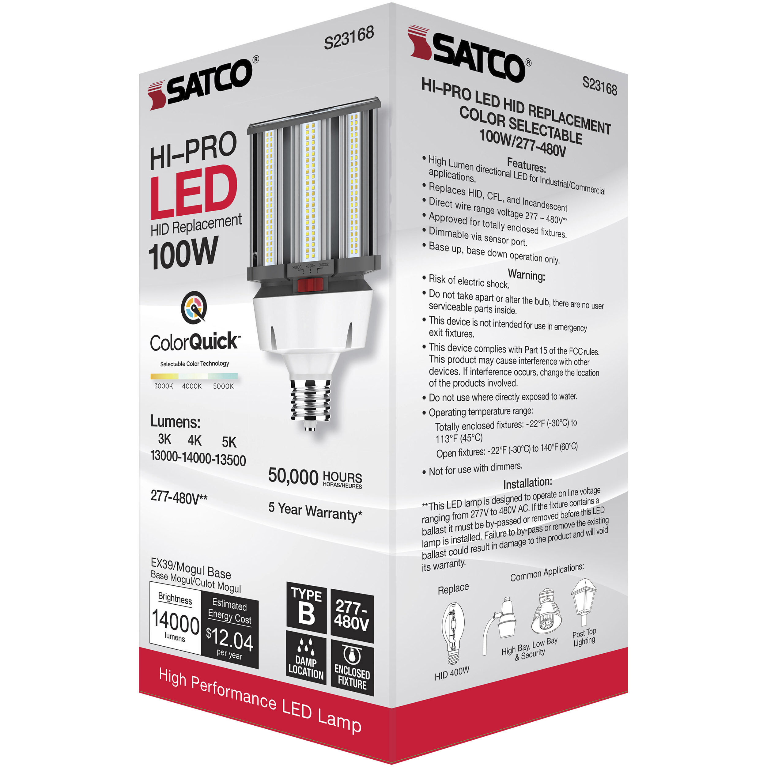 Lumos LED 100 watt 277-480 3000K Light Bulb, HID Replacements