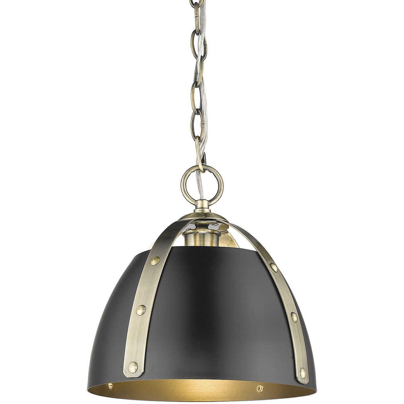 Aldrich Pendant Ceiling Light in Aged Brass, Matte Black, Small