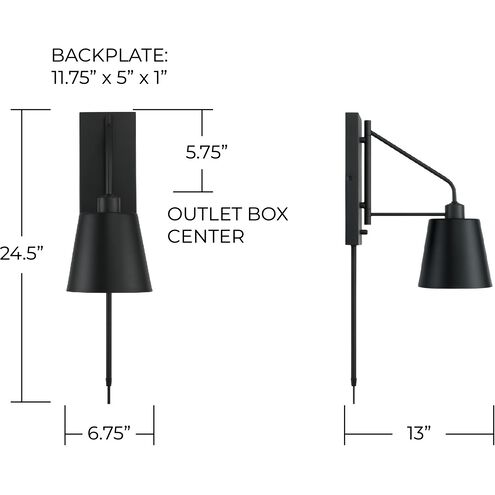 Alden 1 Light 6.75 inch Matte Black Sconce Wall Light