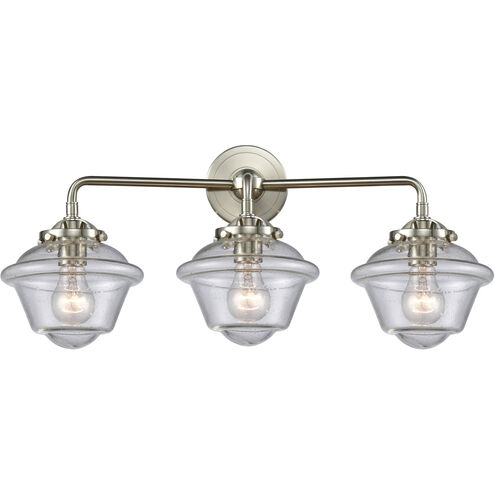 Nouveau Small Oxford LED 25.5 inch Brushed Satin Nickel Bath Vanity Light Wall Light in Seedy Glass, Nouveau
