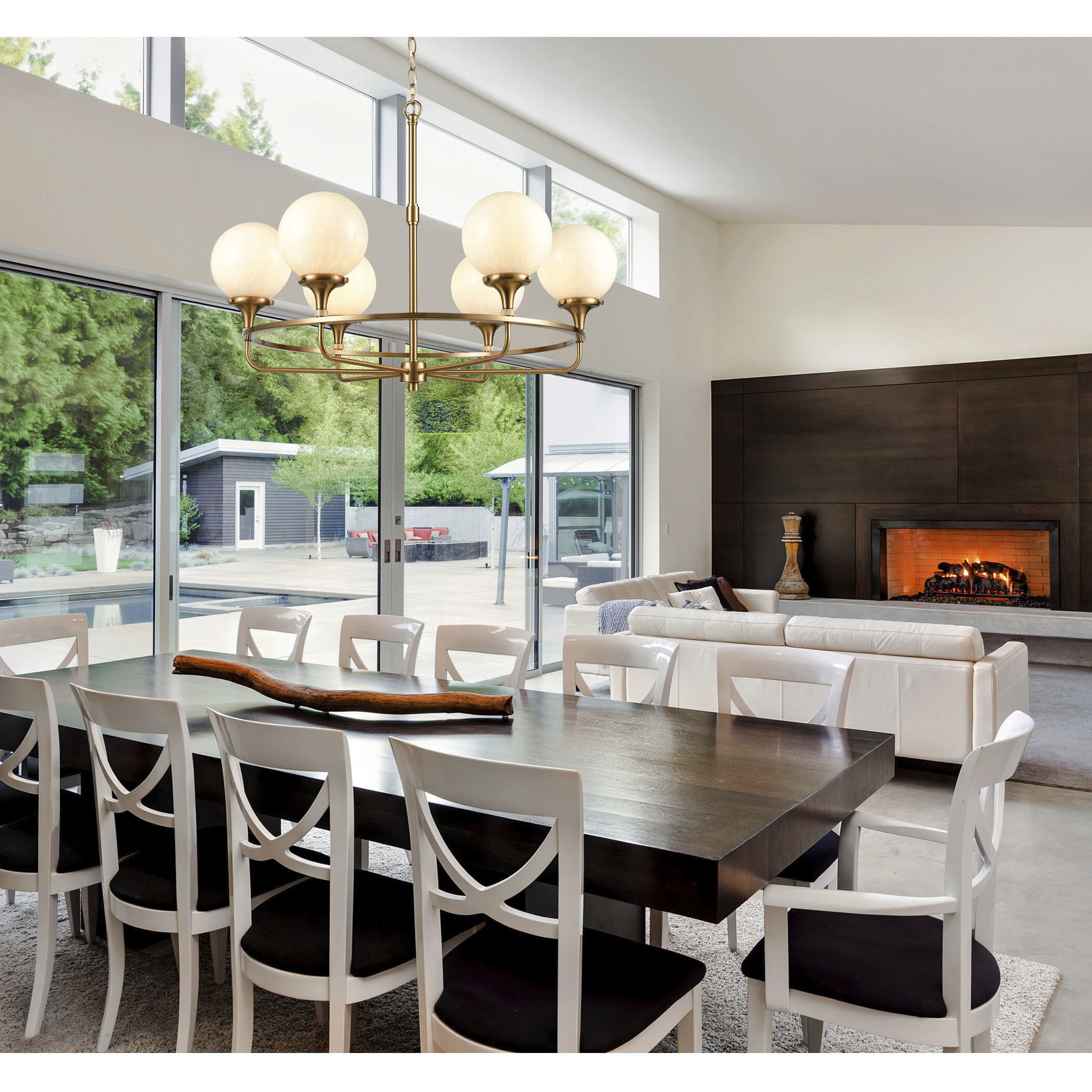 Beverly Hills 6 Light 30 inch Satin Brass Chandelier Ceiling Light