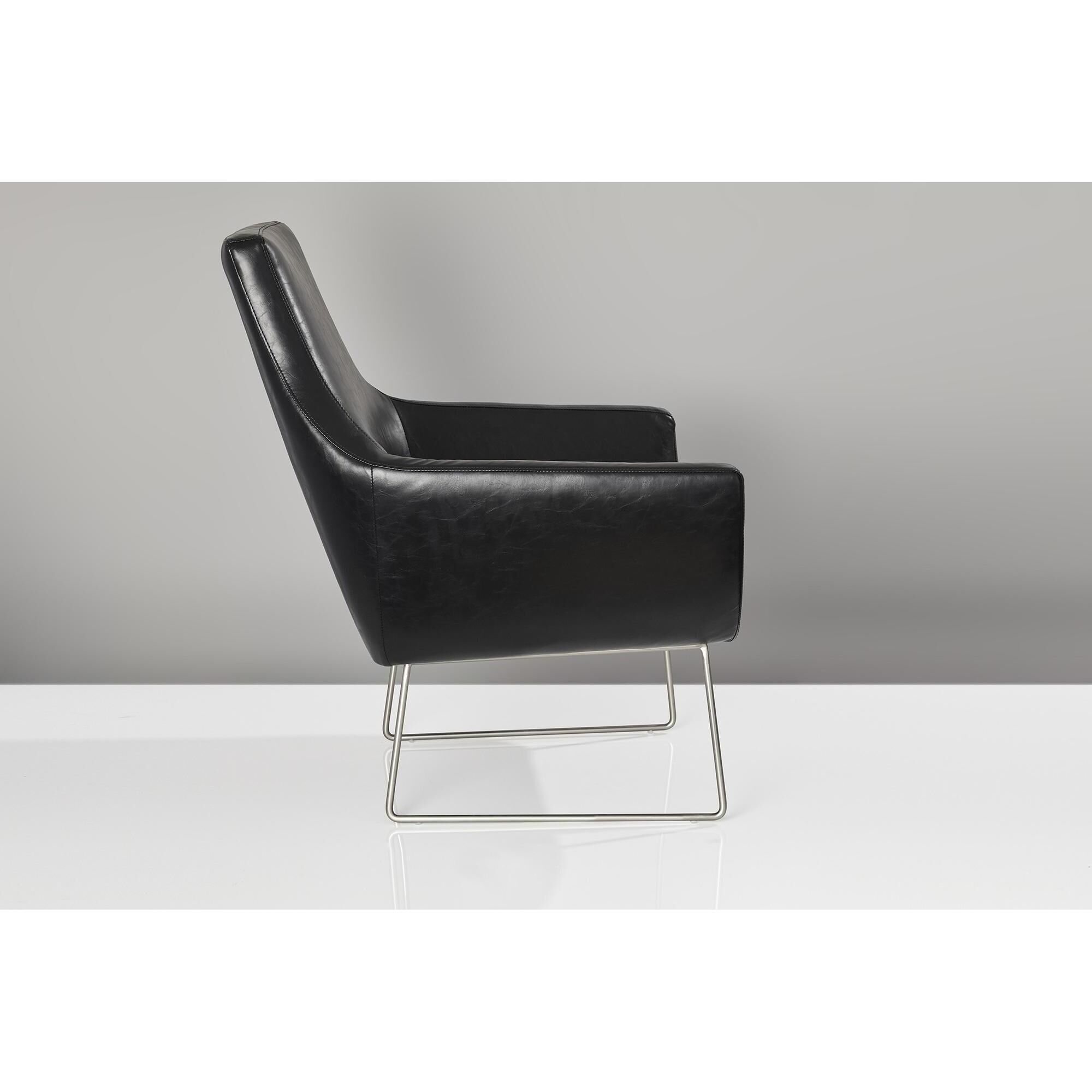Kendrick Black Distressed PU Leather and Brushed Steel Accent Chair 