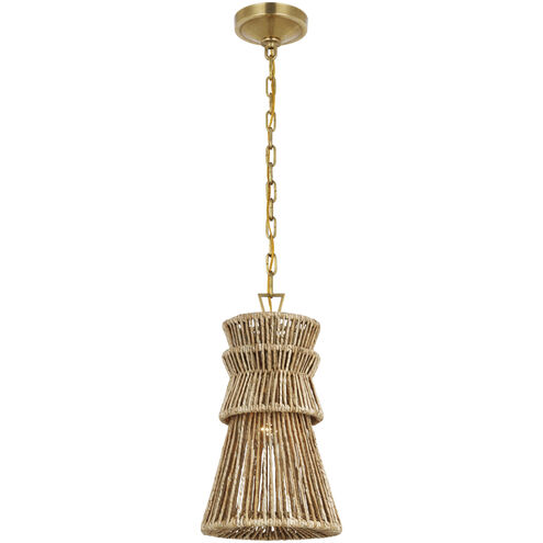 Chapman & Myers Antigua LED 10.5 inch Antique-Burnished Brass and Natural Abaca Pendant Ceiling Light