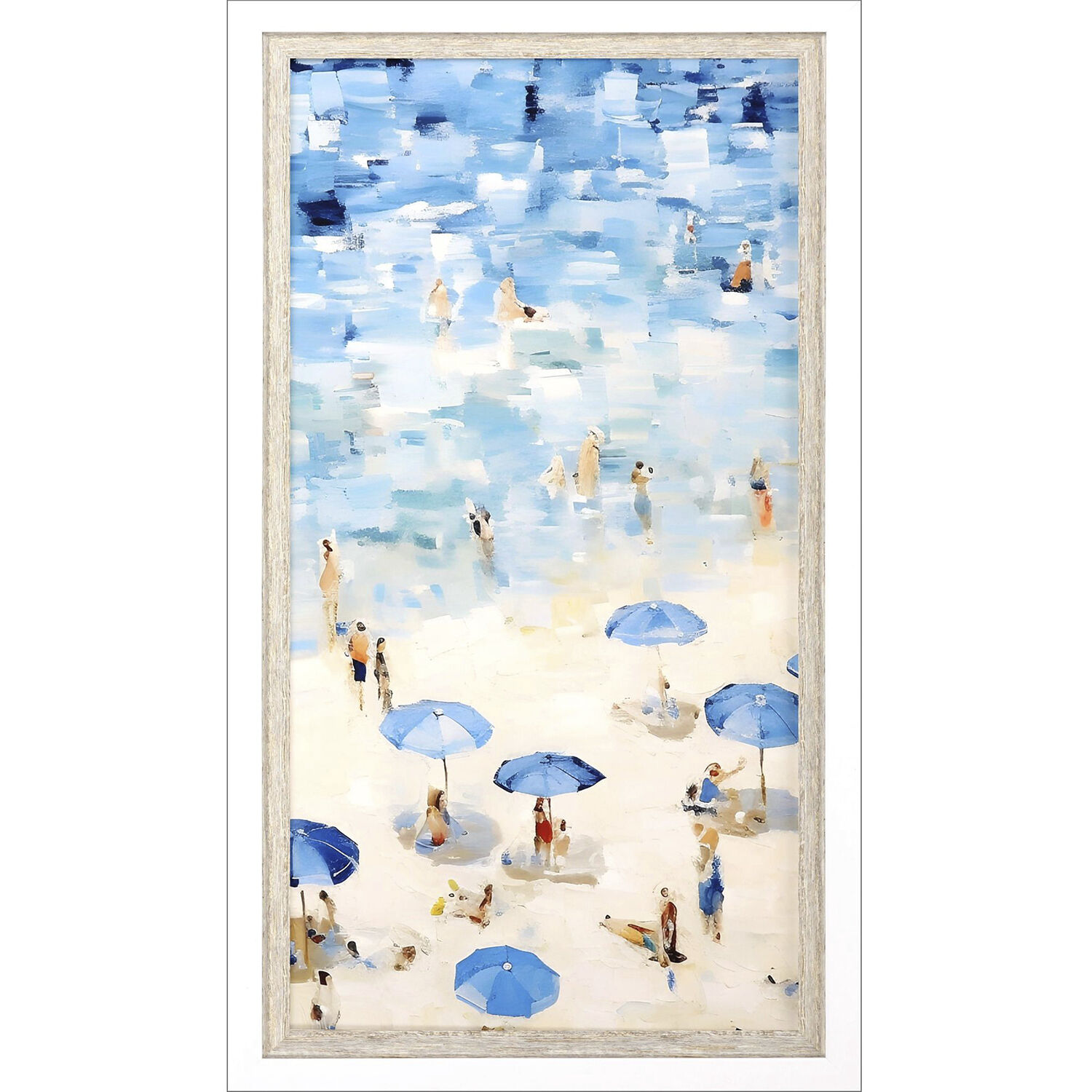 Aerial Beach Blue and Beige and Multi and Red Framed Art
