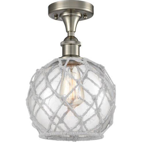Ballston Farmhouse Rope LED 8 inch Brushed Satin Nickel Semi-Flush Mount Ceiling Light in Clear Glass with White Rope, Ballston