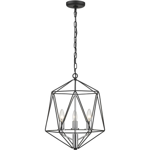 Geo 3 Light 14.25 inch Matte Black and Chrome Chandelier Ceiling Light