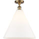 Ballston Cone LED 16 inch Brushed Brass Semi-Flush Mount Ceiling Light in Matte White Glass