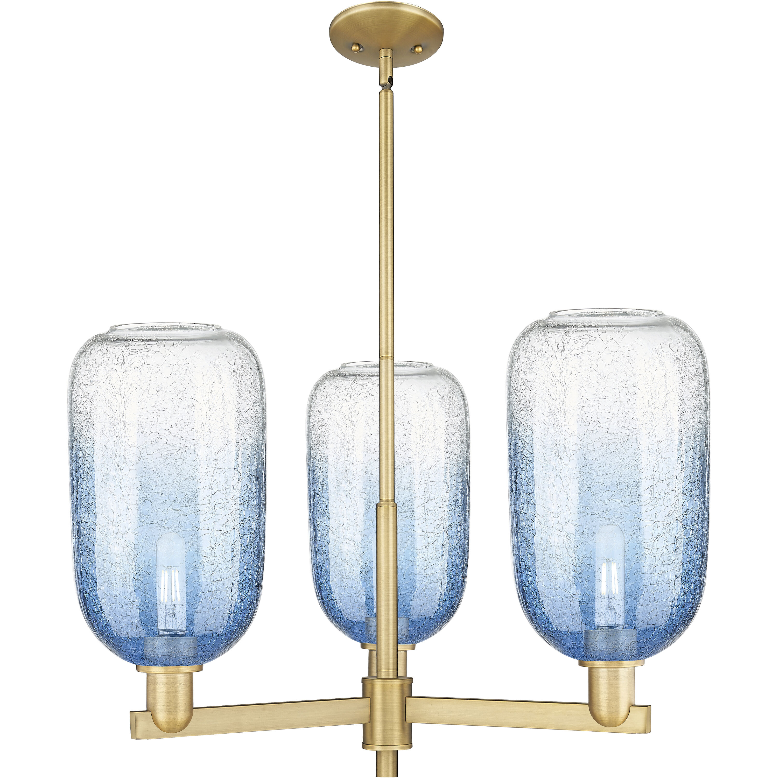Brookhaven Cloche 3 Light 17.63 inch Brushed Brass Chandelier Ceiling Light in Sapphire Blue Glass