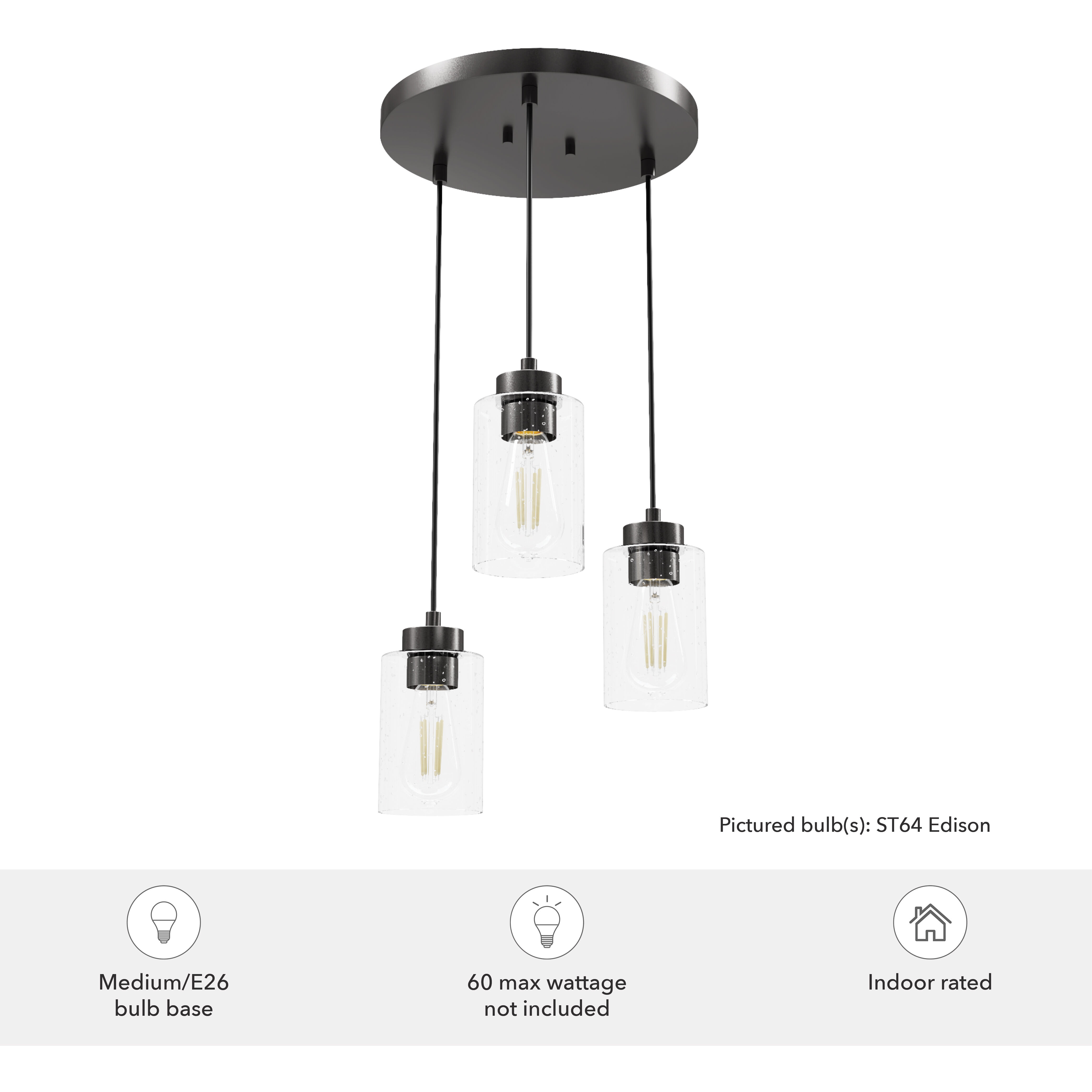 Hartland 3 Light 13.75 inch Noble Bronze Round Cluster Pendant Ceiling Light, Medium