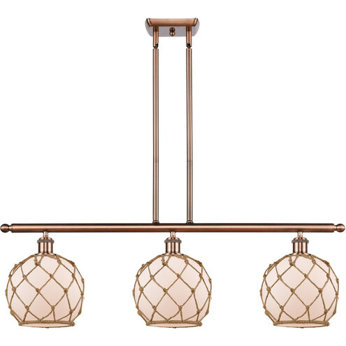 Ballston Farmhouse Rope LED 36 inch Antique Copper Island Light Ceiling Light in White Glass with Brown Rope, Ballston