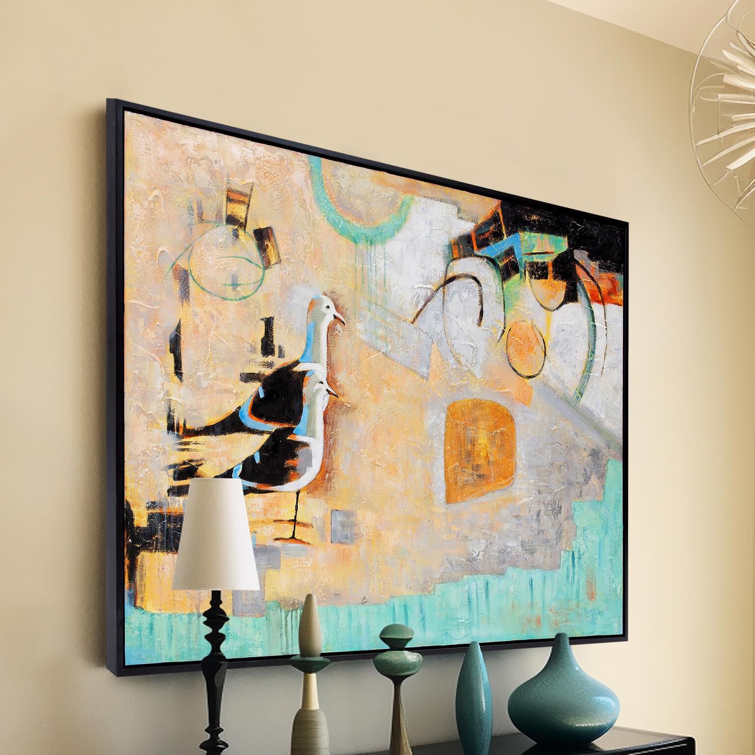 Day At The Beach 61.75 X 41.75 inch Hand Painted Canvas