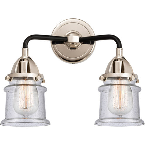 Nouveau 2 Small Canton LED 13.25 inch Black Polished Nickel Bath Vanity Light Wall Light in Seedy Glass