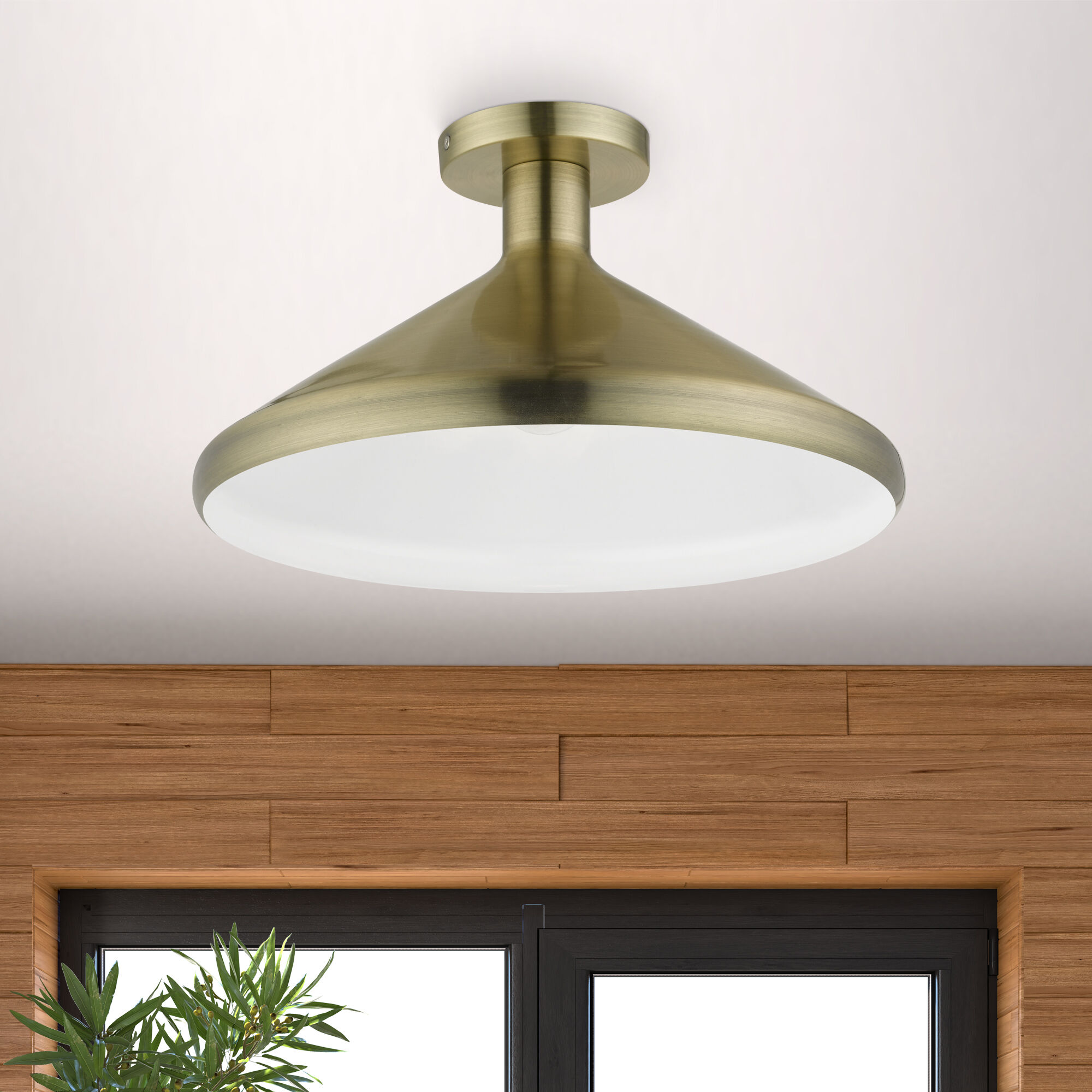 Geneva 1 Light 15 inch Antique Brass Semi-Flush Mount Ceiling Light