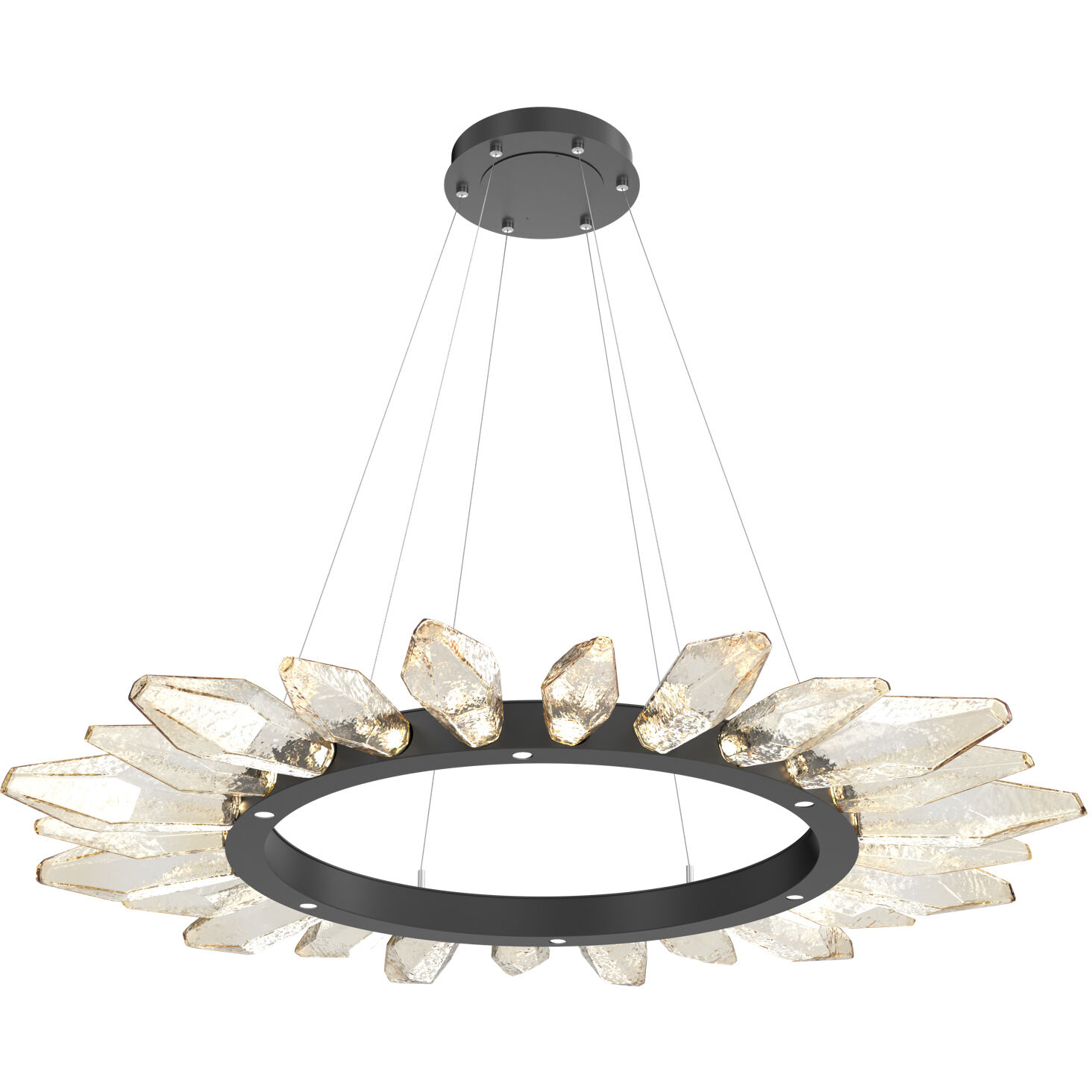 Rock Crystal LED Matte Black Chandelier Ceiling Light, Radial Ring