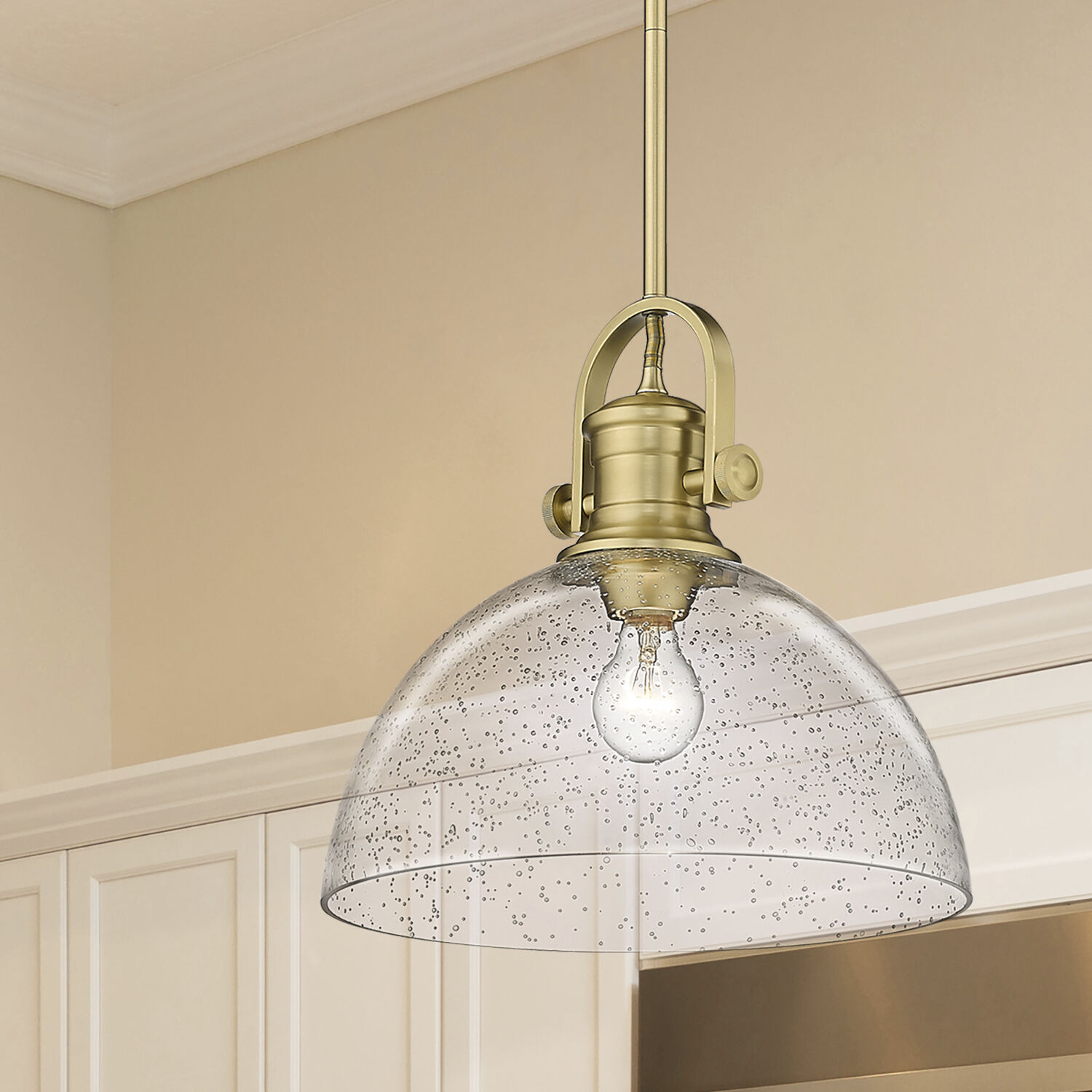 Yep Hines 1 Light 13.5 inch Brushed Champagne Brass Pendant Ceiling Light in Seeded Glass, Large