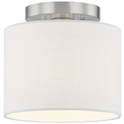 Textile Collection 1 Light 8 inch Brushed Nickel Semi Flush Ceiling Light in White, Classic Family