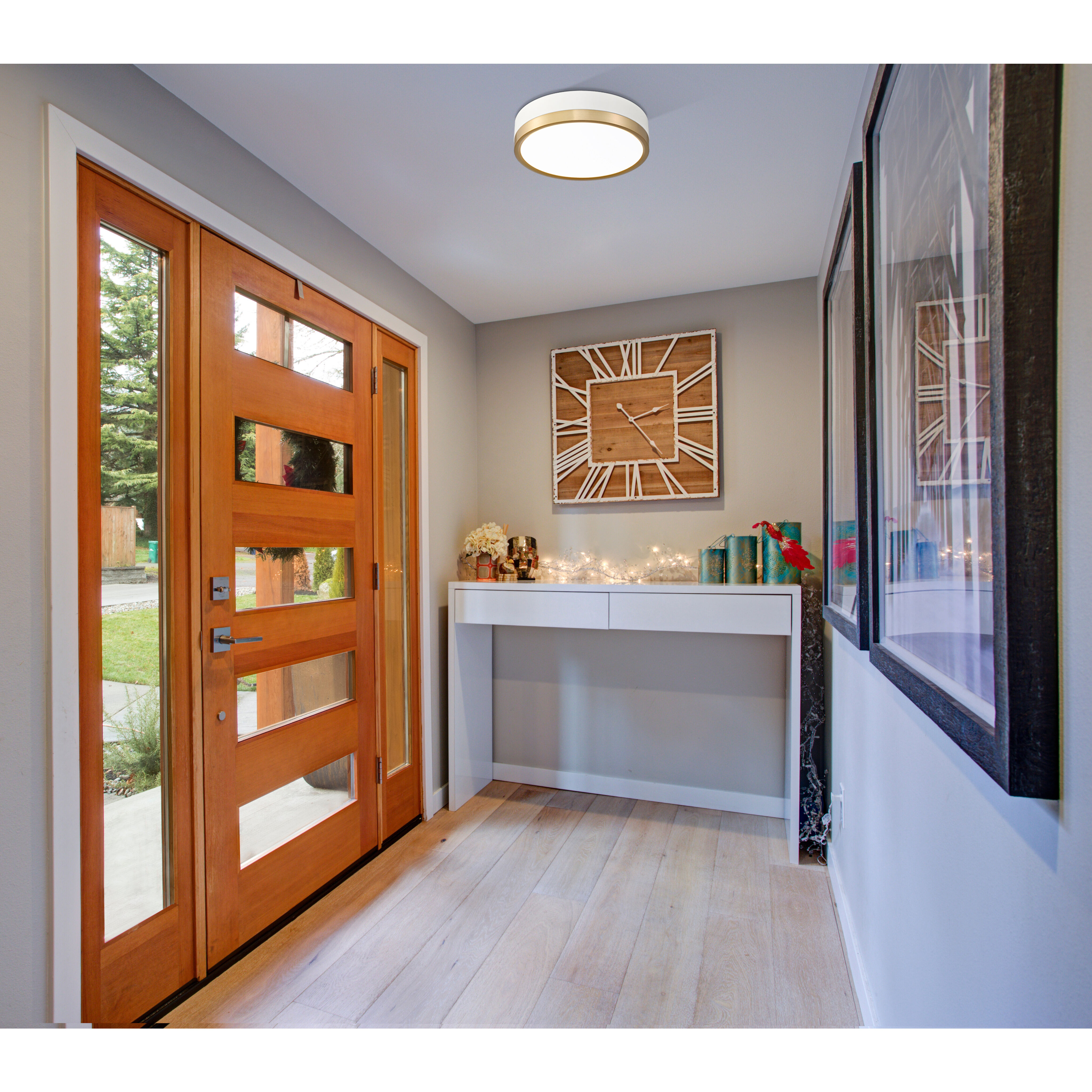 Algar LED 12 inch Matte White and Modern Gold Flush Mount Ceiling Light