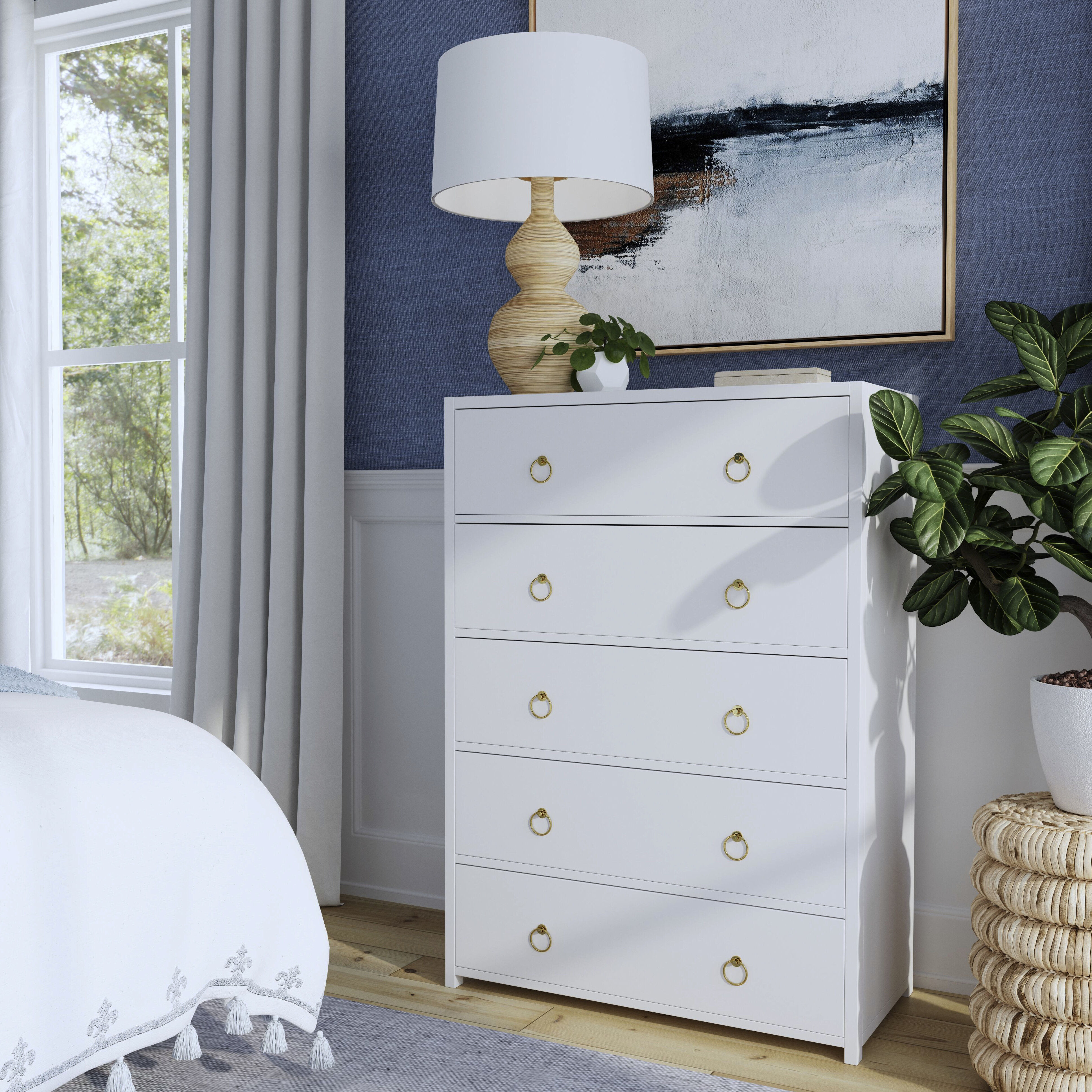 Lark 5 Drawer Dresser in White