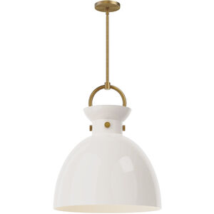 Waldo 1 Light 18 inch Aged Gold Pendant Ceiling Light in Glossy Opal Glass
