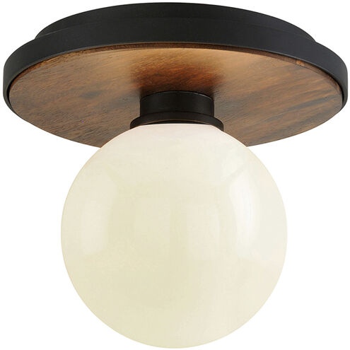 Cadet 1 Light 9 inch Black And Natural Acacia Flush Mount Ceiling Light