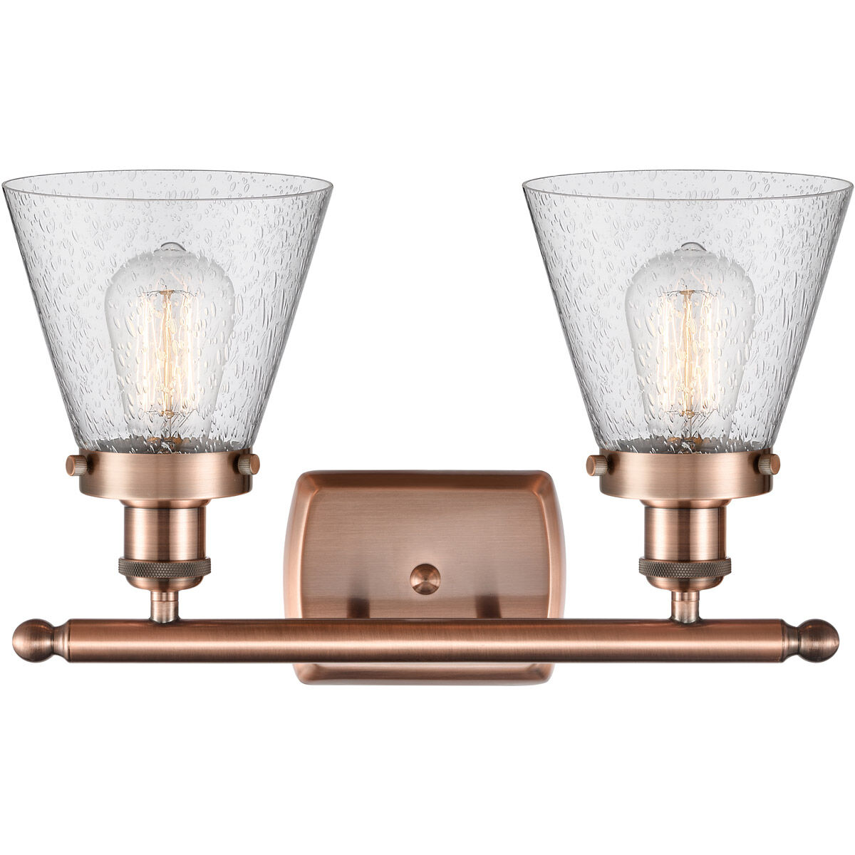 Ballston Small Cone LED 16 inch Antique Copper Bath Vanity Light Wall Light in Seedy Glass