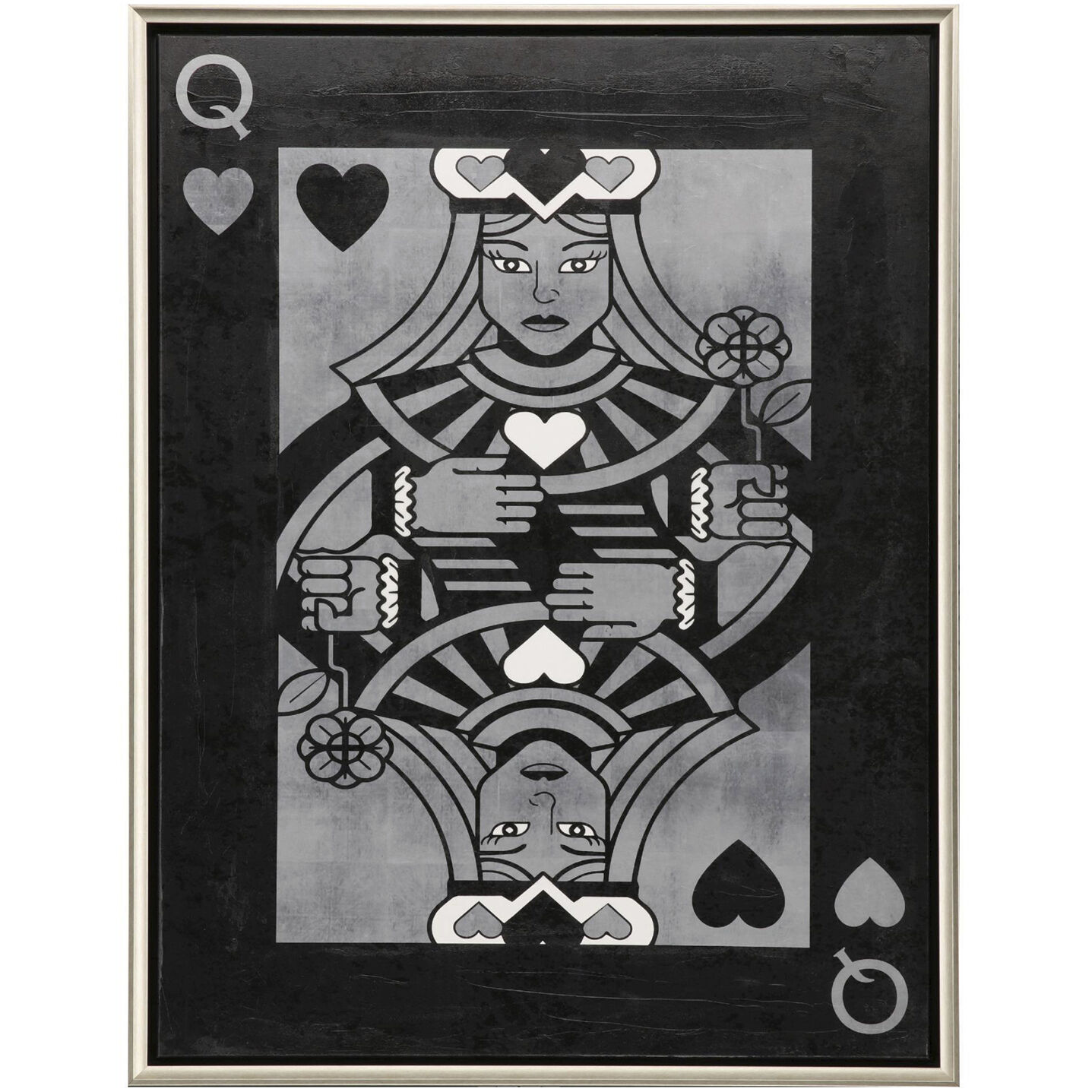 Ace Jack King Queen Black and Metallic and White Canvas