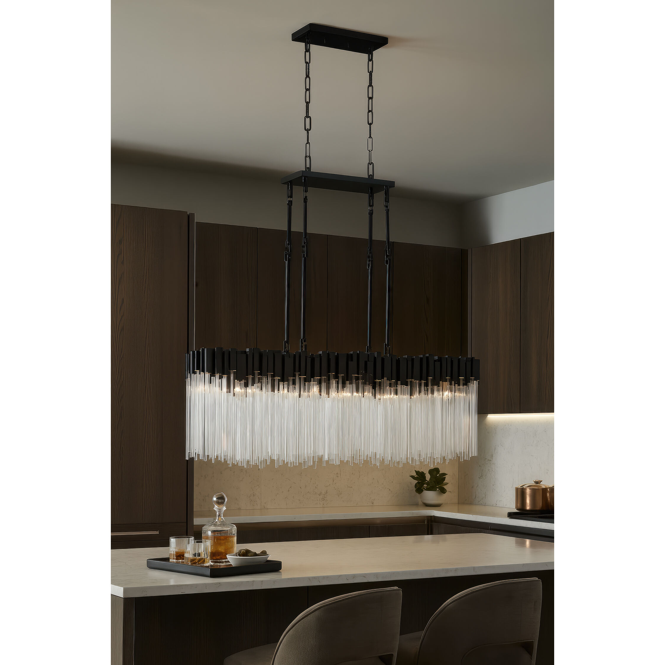 Matrix 6 Light 36.5 inch Matte Black and French Gold Linear Pendant Ceiling Light