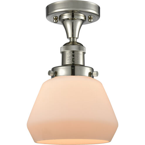 Franklin Restoration Fulton LED 7 inch Polished Nickel Semi-Flush Mount Ceiling Light in Matte White Glass, Franklin Restoration