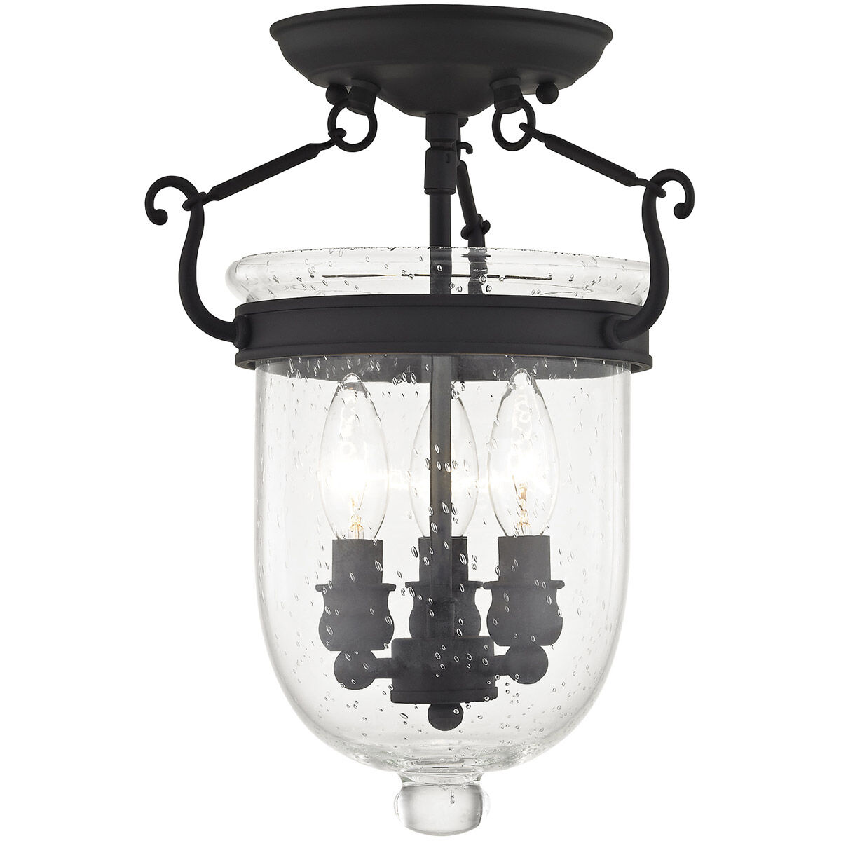 Jefferson 3 Light 10 inch Black Semi-Flush Mount Ceiling Light