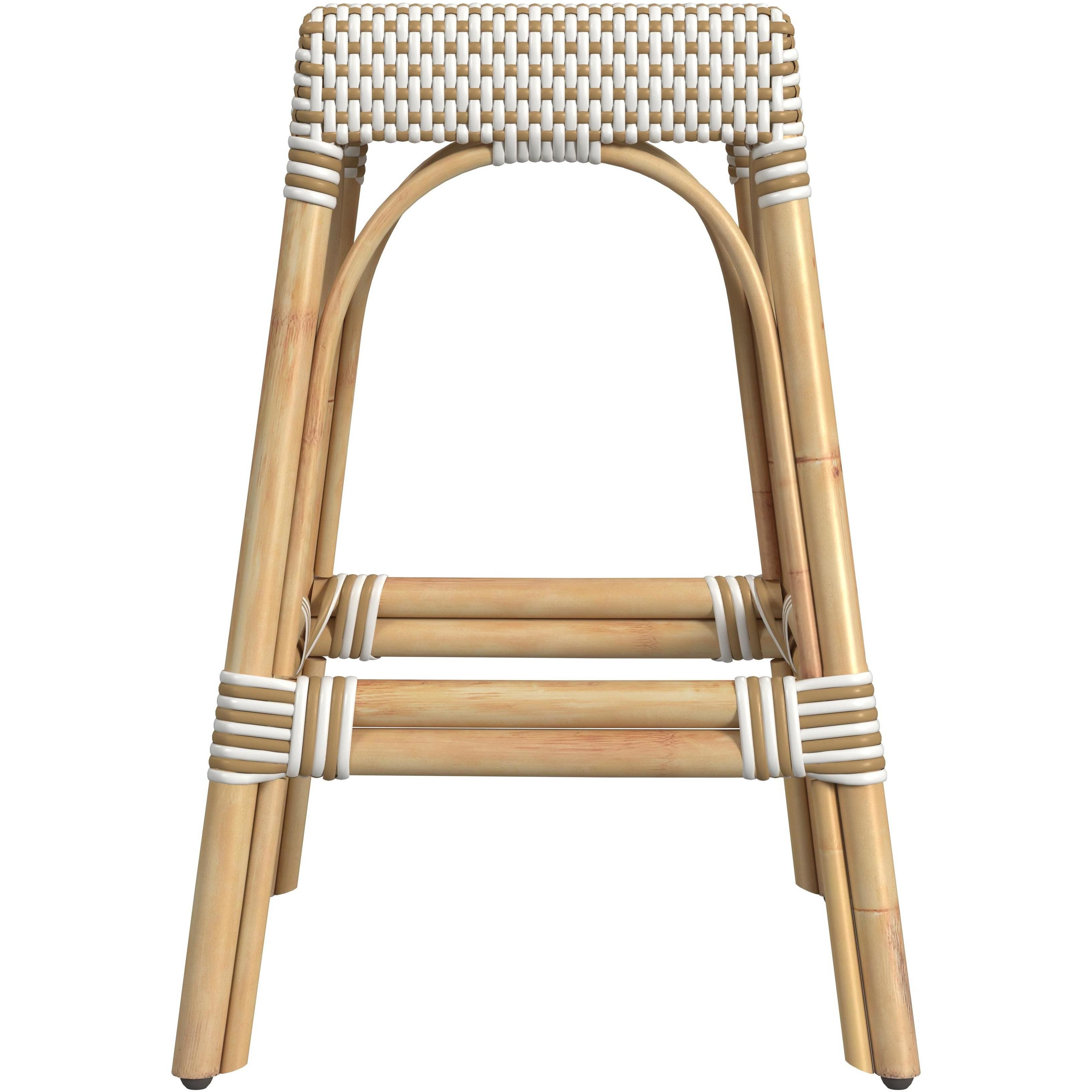Robias Rectangular Rattan 24.5" Counter Stool in White and Tan Dot