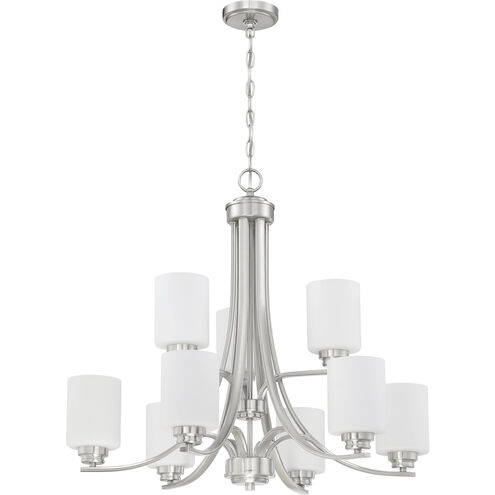Bolden 9 Light 29 inch Brushed Polished Nickel Chandelier Ceiling Light in White Frosted Glass, Neighborhood Collection