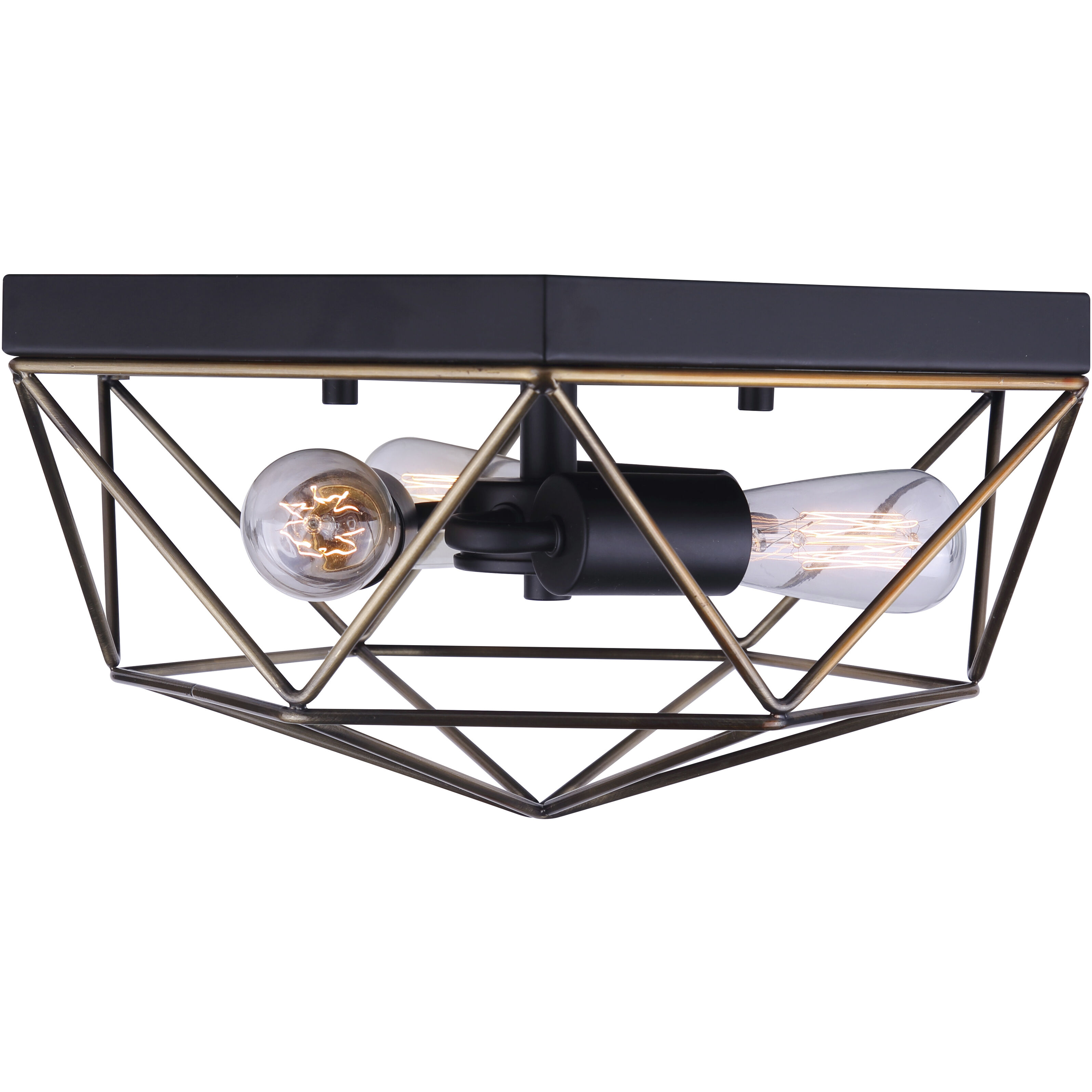 Madison 3 Light 15 inch Black and Gold Flush Mount Ceiling Light