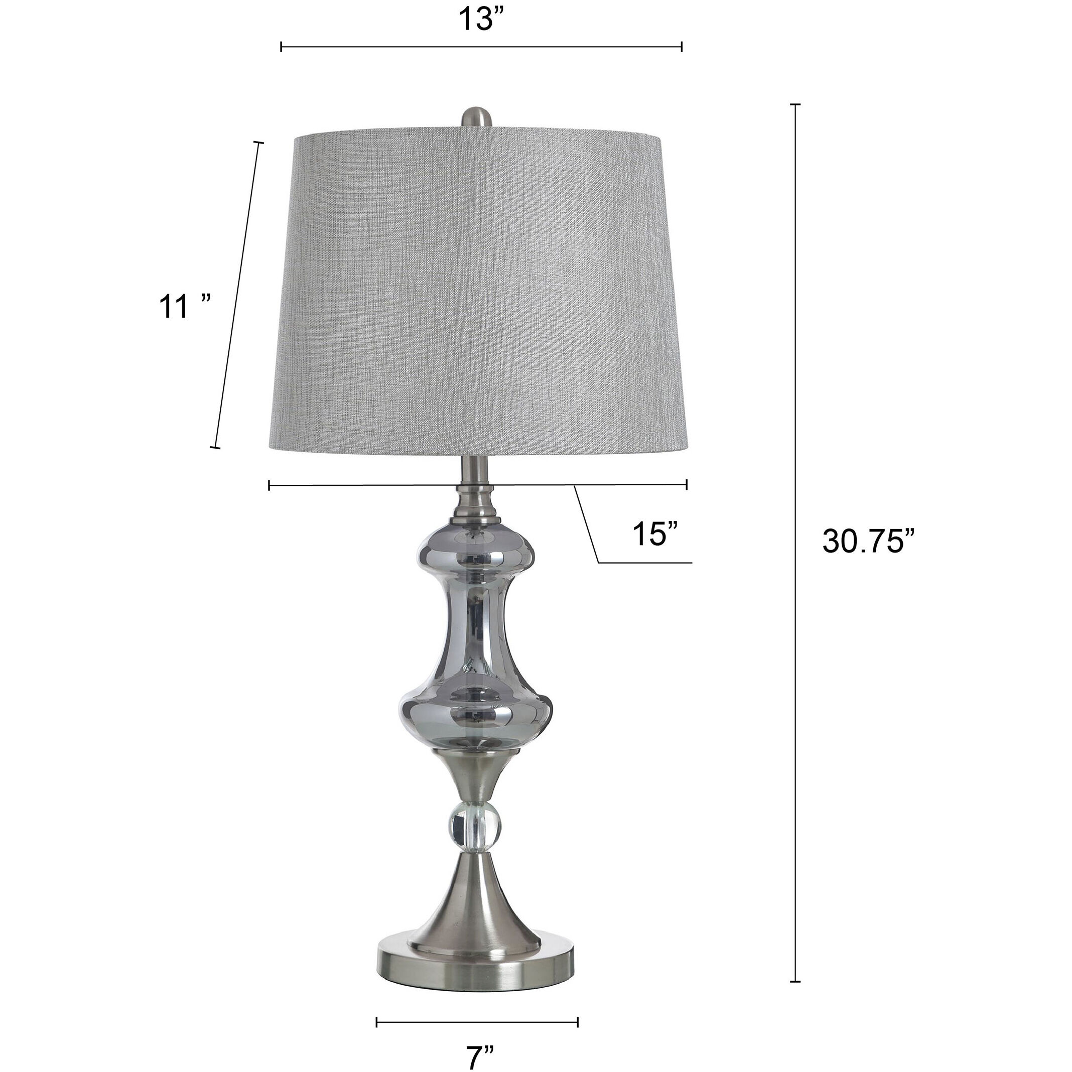 Steel 30.75 inch 100 watt Brushed Nickel and Silver Glass and Grey Table Lamp Portable Light