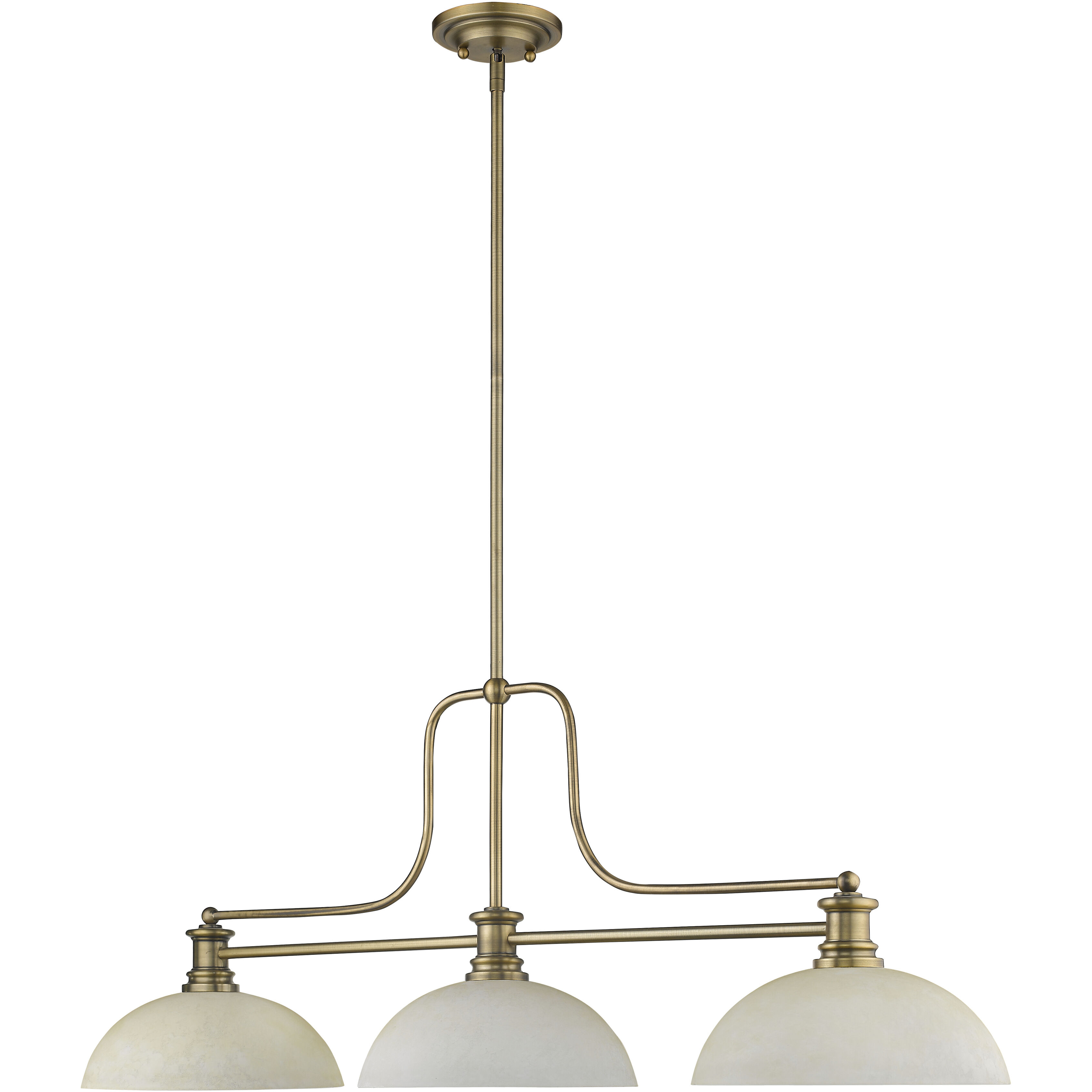 Melange 3 Light 52 inch Heritage Brass Billiard Ceiling Light in Dome Golden Mottle Glass