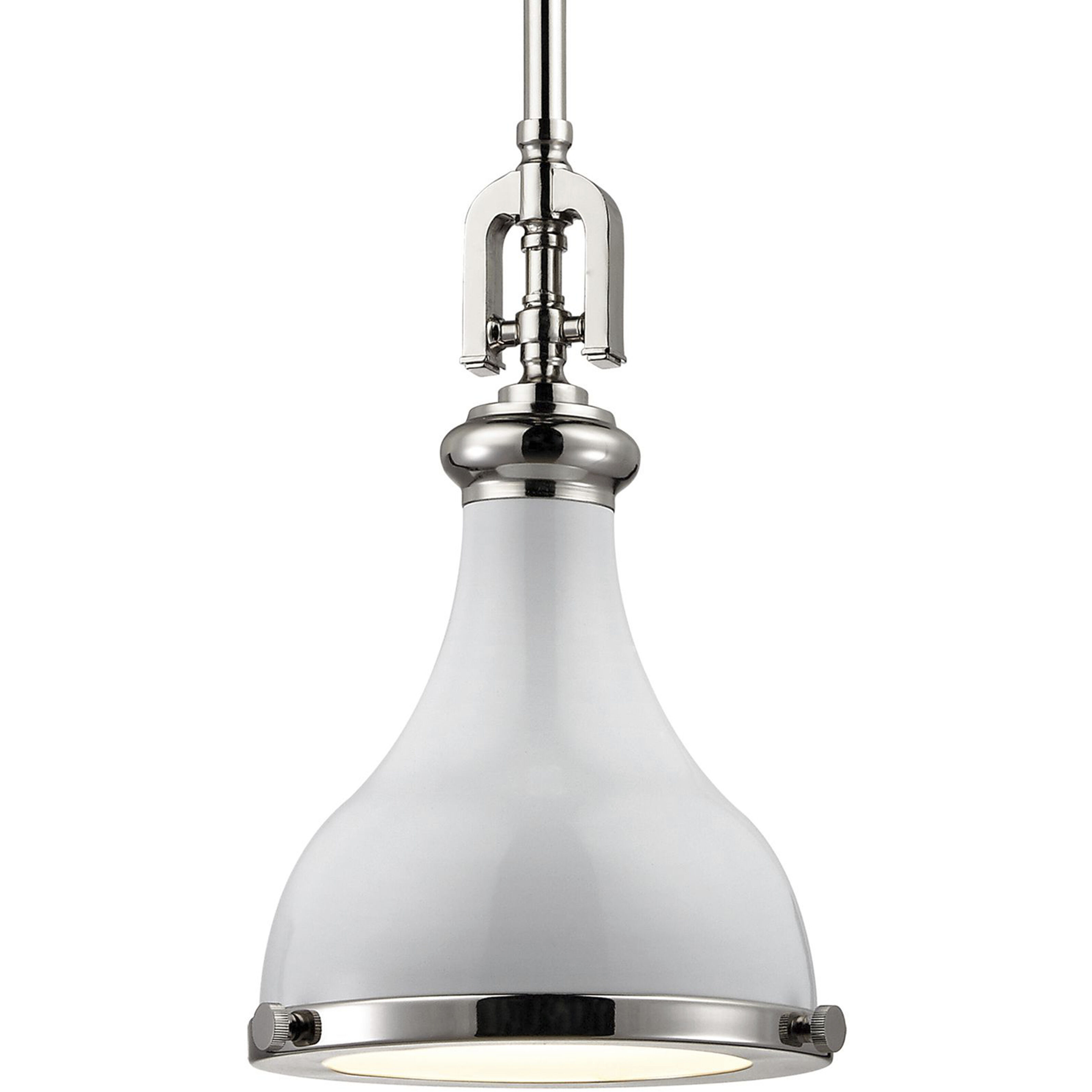 Rutherford 1 Light 9 inch Gloss White with Polished Nickel Mini Pendant Ceiling Light